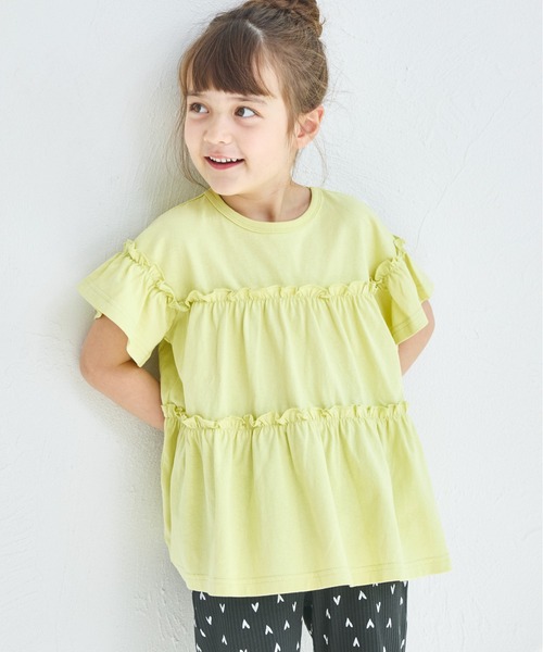 pairmanon(ペアマノン)の「【綿100%】メロー カットソー ティアード 半袖チュニック(Tシャツ/カットソー・キッズ・ベージュ/グリーン系その他/ブラック/ピンク系その他/テラコッタ/ブルー系その他/ブラック系その他/イエロー/ピンク・130/110/140/120/100/150/90)」の6枚目の写真