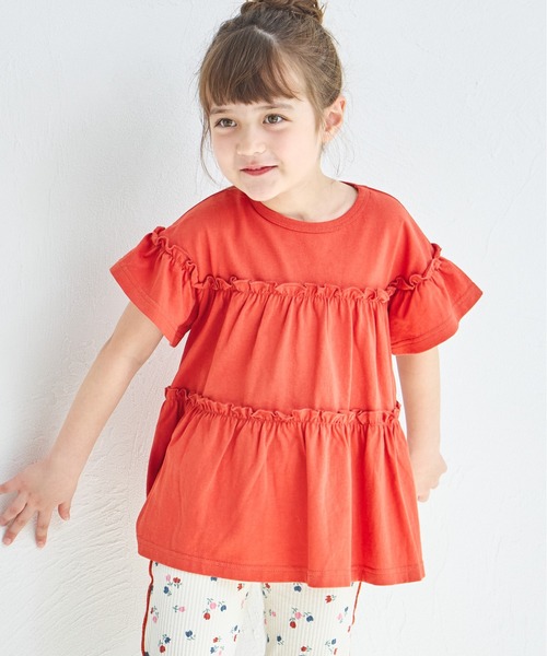 pairmanon(ペアマノン)の「【綿100%】メロー カットソー ティアード 半袖チュニック(Tシャツ/カットソー・キッズ・ベージュ/グリーン系その他/ブラック/ピンク系その他/テラコッタ/ブルー系その他/ブラック系その他/イエロー/ピンク・130/110/140/120/100/150/90)」の4枚目の写真