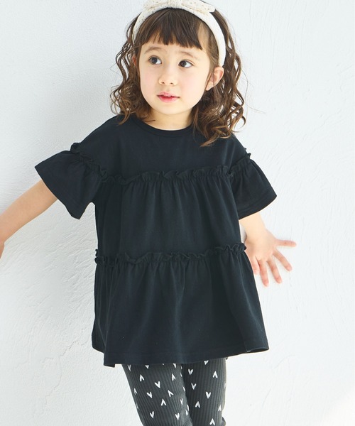 pairmanon(ペアマノン)の「【綿100%】メロー カットソー ティアード 半袖チュニック(Tシャツ/カットソー・キッズ・ベージュ/グリーン系その他/ブラック/ピンク系その他/テラコッタ/ブルー系その他/ブラック系その他/イエロー/ピンク・130/110/140/120/100/150/90)」の2枚目の写真