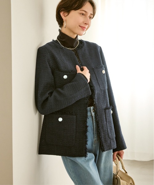 セレモニー・通勤対応/ツイードジャケット/リンクコーデ（ノーカラー