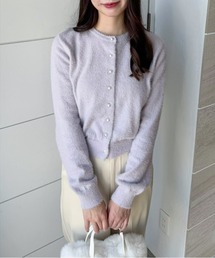 ラメフェザーパールボタンニットカーディガン[キラキラ オフィスカジュアル 着回し抜群]