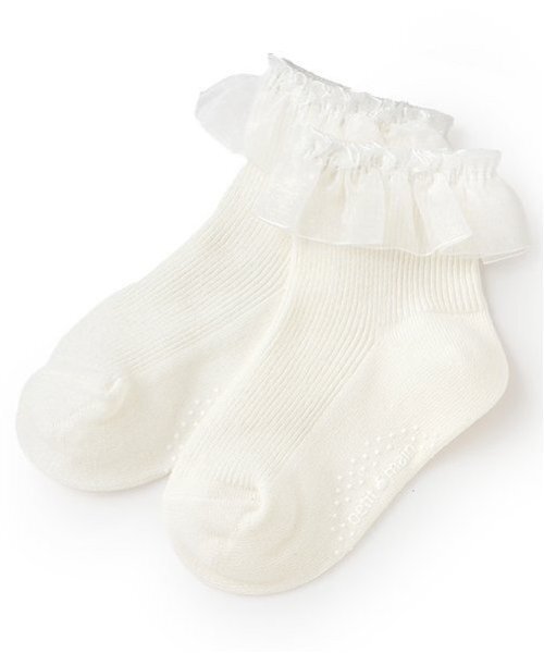 petit main（プティマイン）の「シースルーフリルソックス（ソックス/靴下・キッズ・オフホワイト/ブラック・L/M/S）」の2枚目の写真