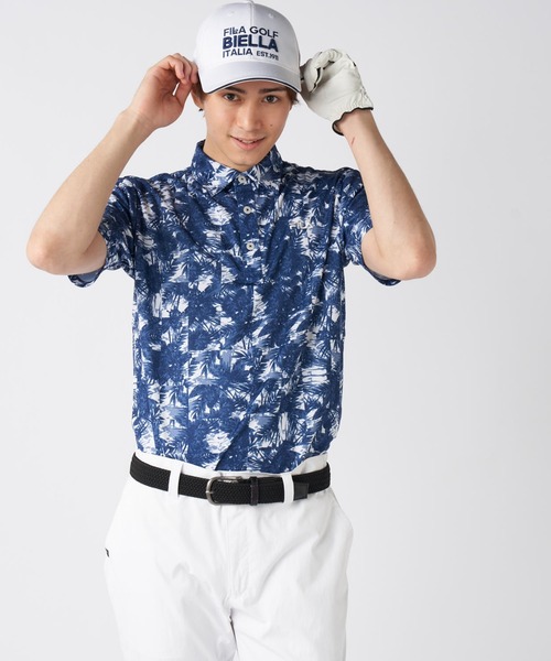 FILA GOLF(フィラゴルフ )の「ワッフルメッシュ ボタニカル柄 半袖シャツ(シャツ/ブラウス・メンズ・ホワイト/ネイビー/オレンジ・MEDIUM/LARGE/X-LARGE)」の4枚目の写真