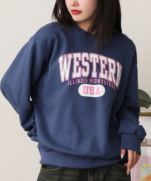 ROOPTOKYO(ループトウキョウ)の「USA College Logo Print Sweatshirt / USAカレッジロゴプリント スウェット ルーズシルエット(スウェット・レディース・グレー/ライトグレー/ネイビー・FREE)」の3枚目の写真