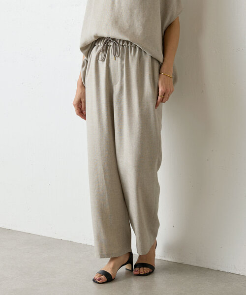 新品 ビアズリー 麻調合繊 前後パンツ 2way ガウチョ ベージュ F