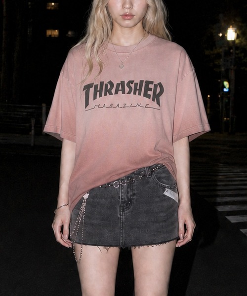 THRASHER(スラッシャー)の「【at】〔THRASHER/スラッシャー〕FADE S/S TEE フェード加工 フロントロゴ ダメージTシャツ(Tシャツ/カットソー・メンズ・ピンク/ブラウン/ブラック/ネイビー・LARGE/MEDIUM)」の4枚目の写真