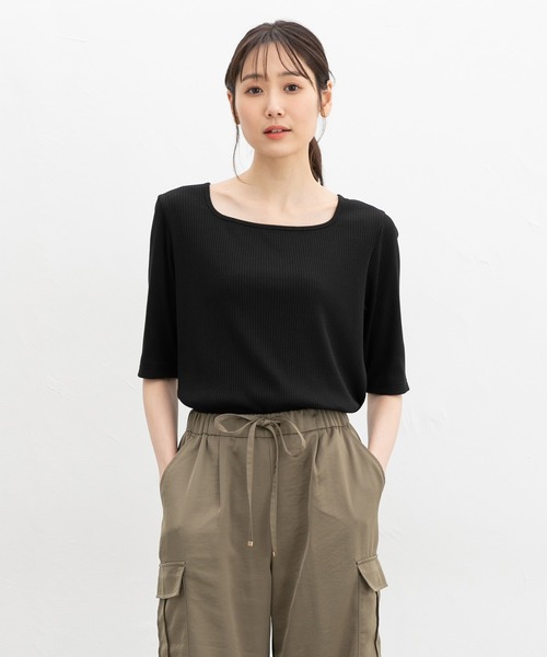 ハニさら・接触冷感・UVカット】スクエアネックトップス（Tシャツ