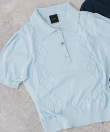 新品未使用品Drawer 水色 丸襟半袖ニットセ-タ-