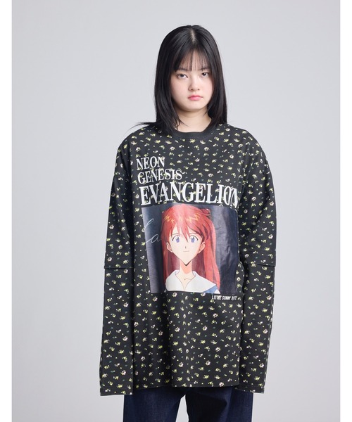 evangelion x little sunny bite/ floral fake layered long tee（T 