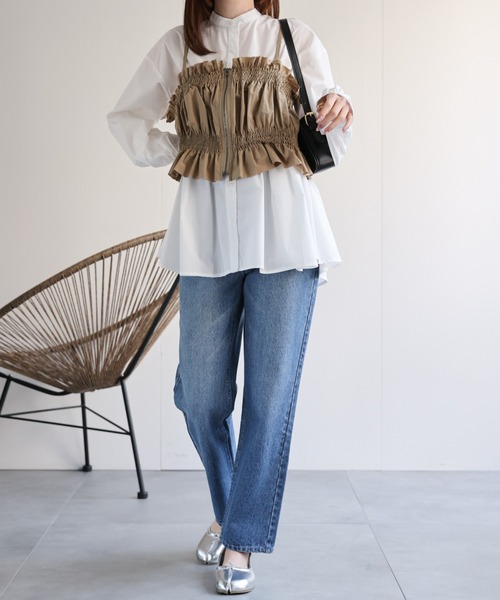 CREARE -LINO-（クレアーレリノ）の「〈レディース商品〉シャーリングビスチェ（チューブトップ・レディース・ベージュ/ホワイト/グレー/ブラック・FREE）」の8枚目の写真