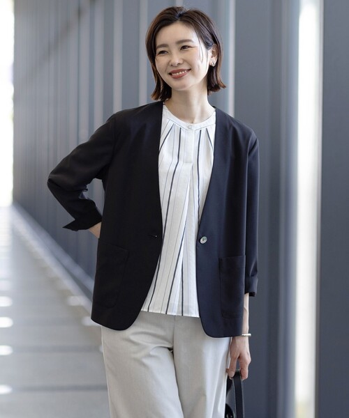 J.PRESS Ladies（J.プレス レディス）の「【洗える】SHEERストライプ クルーネック ブラウス（シャツ/ブラウス・レディース・ホワイト系1/サックスブルー系1・XS）」の4枚目の写真