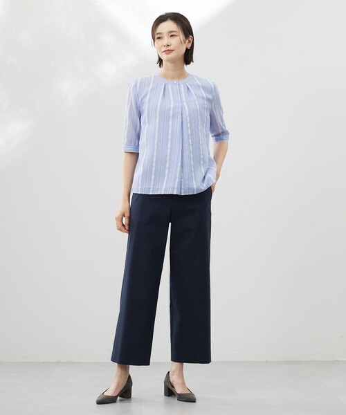 J.PRESS Ladies（J.プレス レディス）の「【洗える】SHEERストライプ クルーネック ブラウス（シャツ/ブラウス・レディース・ホワイト系1/サックスブルー系1・XS）」の5枚目の写真