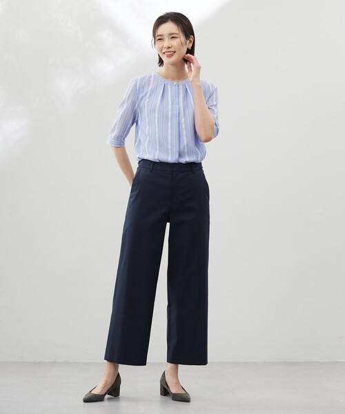 J.PRESS Ladies（J.プレス レディス）の「【洗える】SHEERストライプ クルーネック ブラウス（シャツ/ブラウス・レディース・ホワイト系1/サックスブルー系1・XS）」の6枚目の写真