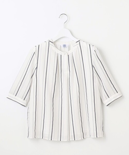J.PRESS Ladies（J.プレス レディス）の「【洗える】SHEERストライプ クルーネック ブラウス（シャツ/ブラウス・レディース・ホワイト系1/サックスブルー系1・XS）」の9枚目の写真