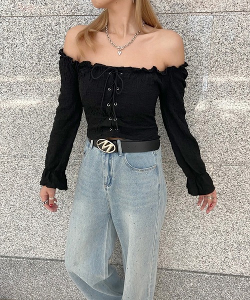 non-hedge(ノンヘッジ)の「フクレジャガードスピンドルオフショルダーブラウス(Tシャツ/カットソー・レディース・オフホワイト/ブラック/ベージュ・FREE)」の15枚目の写真