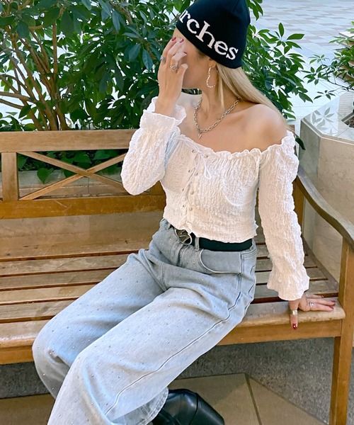 non-hedge(ノンヘッジ)の「フクレジャガードスピンドルオフショルダーブラウス(Tシャツ/カットソー・レディース・オフホワイト/ブラック/ベージュ・FREE)」の20枚目の写真