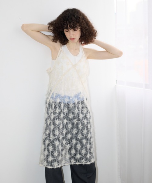 【MARCHESA NOTTE】レース ミディワンピース スパンコール付き セール】スパンコールシャギーレースミディワンピース