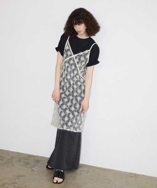 【MARCHESA NOTTE】レース ミディワンピース スパンコール付き セール】スパンコールシャギーレースミディワンピース