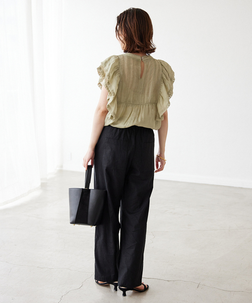 SLOBE IENA（スローブイエナ）の「《追加》リネンレーヨンイージーパンツ（その他パンツ・レディース・ブラック/ホワイト/イエロー・36/38/40）」の5枚目の写真