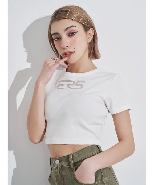 EVRIS（エヴリス）の「ERSカッティングショートTシャツ（Tシャツ/カットソー・レディース・ホワイト/レッド/ブラック・FREE）」の2枚目の写真