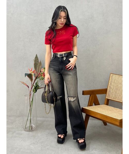 EVRIS（エヴリス）の「ERSカッティングショートTシャツ（Tシャツ/カットソー・レディース・ホワイト/レッド/ブラック・FREE）」の13枚目の写真