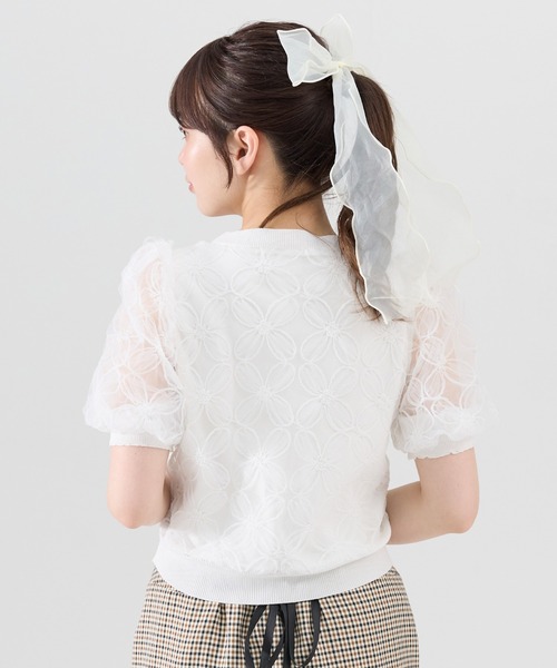 REDYAZEL（レディアゼル）の「フラワーチュールドッキングニットトップス（ニット/セーター・レディース・ブラック/オフホワイト/ピンク・FREE）」の8枚目の写真