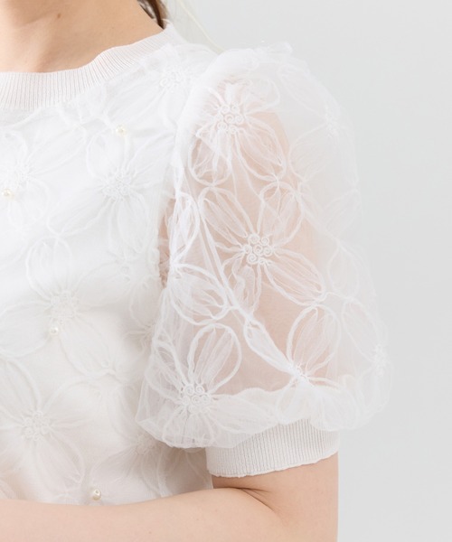 REDYAZEL（レディアゼル）の「フラワーチュールドッキングニットトップス（ニット/セーター・レディース・ブラック/オフホワイト/ピンク・FREE）」の10枚目の写真