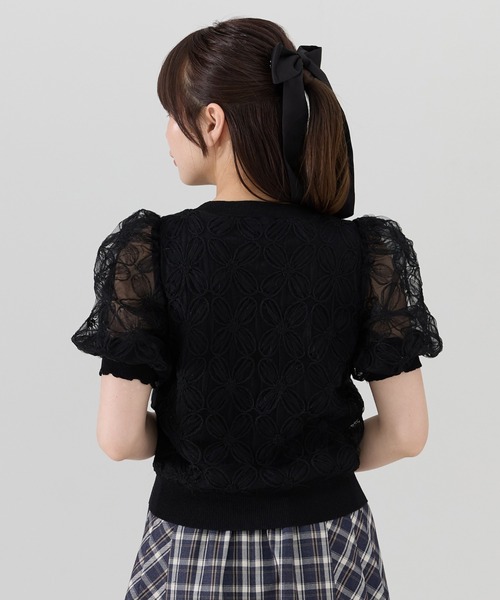 REDYAZEL（レディアゼル）の「フラワーチュールドッキングニットトップス（ニット/セーター・レディース・ブラック/オフホワイト/ピンク・FREE）」の14枚目の写真