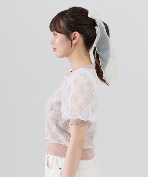 REDYAZEL（レディアゼル）の「フラワーチュールドッキングニットトップス（ニット/セーター・レディース・ブラック/オフホワイト/ピンク・FREE）」の19枚目の写真