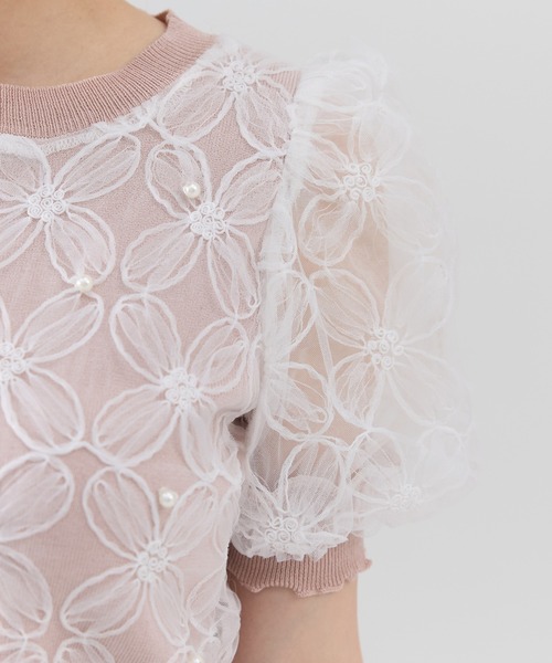 REDYAZEL（レディアゼル）の「フラワーチュールドッキングニットトップス（ニット/セーター・レディース・ブラック/オフホワイト/ピンク・FREE）」の22枚目の写真