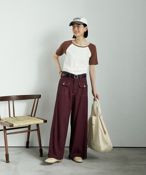 FREAK'S STORE(フリークスストア)の「SOMETHING × FREAK'S STORE/サムシング 別注 Summer Marine Pants/マリンパンツ/デニムワイドデニム/リネンレーヨンパンツ(デニムパンツ・レディース・ワイン/ネイビー/ベージュ・SMALL/MEDIUM)」の4枚目の写真