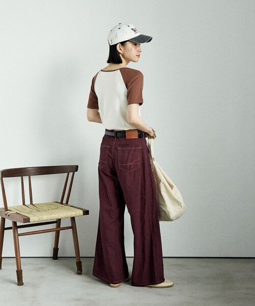 FREAK'S STORE(フリークスストア)の「SOMETHING × FREAK'S STORE/サムシング 別注 Summer Marine Pants/マリンパンツ/デニムワイドデニム/リネンレーヨンパンツ(デニムパンツ・レディース・ワイン/ネイビー/ベージュ・SMALL/MEDIUM)」の6枚目の写真