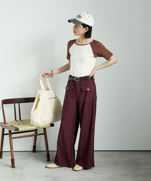 FREAK'S STORE(フリークスストア)の「SOMETHING × FREAK'S STORE/サムシング 別注 Summer Marine Pants/マリンパンツ/デニムワイドデニム/リネンレーヨンパンツ(デニムパンツ・レディース・ワイン/ネイビー/ベージュ・SMALL/MEDIUM)」の7枚目の写真