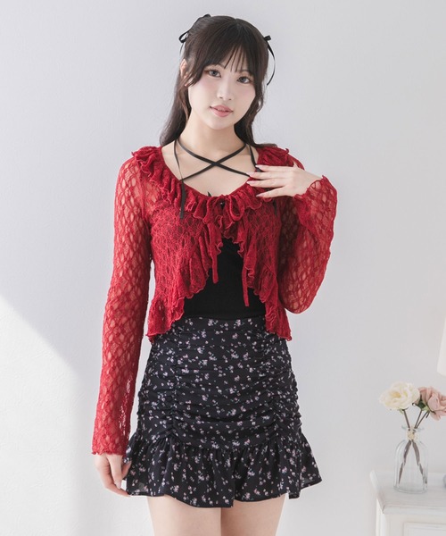DearMyLoveRose(ディアマイラブローズ)の「ロマンティックフリルボレロカーデ【大きいサイズ有り】(カーディガン/ボレロ・レディース・ホワイト/ピンクベージュ/レッド/ブラック・MEDIUM/LARGE/LL/3L)」の4枚目の写真