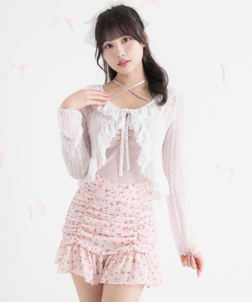 DearMyLoveRose(ディアマイラブローズ)の「ロマンティックフリルボレロカーデ【大きいサイズ有り】(カーディガン/ボレロ・レディース・ホワイト/ピンクベージュ/レッド/ブラック・MEDIUM/LARGE/LL/3L)」の2枚目の写真