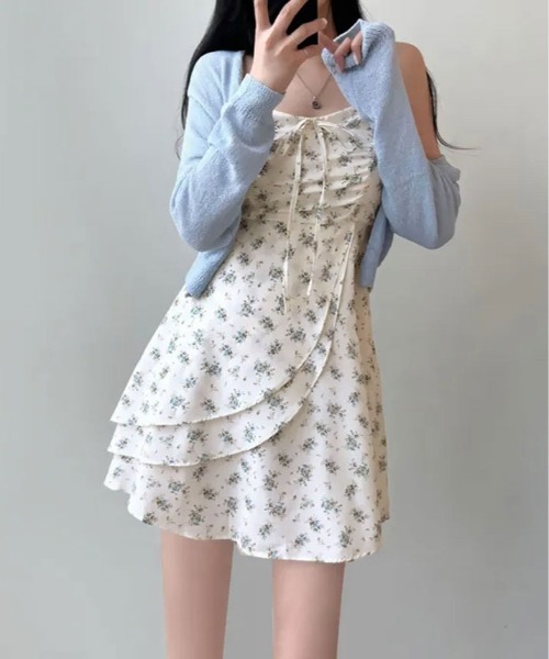 kirakiraShop(キラキラショップ)の「【新色追加】1枚で甘さ満開。小花柄 ミニ キャミ ワンピース。(ワンピース・レディース・ピンク/ブルー/パープル/イエロー・FREE)」の17枚目の写真