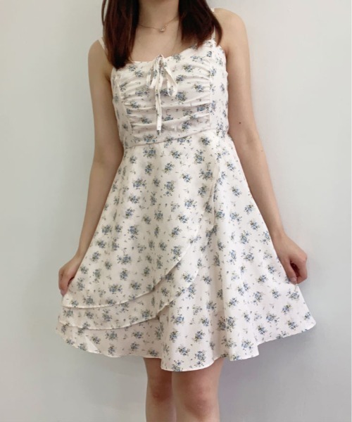 最終価格❗️アトリエgg★キャミワンピ19ハーフ★ヒッコリー花柄ショコラデバニラ セール】1枚で甘さ満開。小花柄 ミニ キャミ ワンピース
