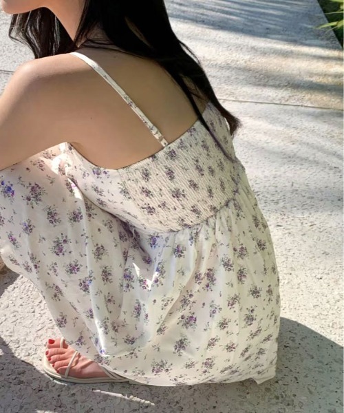 kirakiraShop(キラキラショップ)の「【新色追加】1枚で甘さ満開。小花柄 ミニ キャミ ワンピース。(ワンピース・レディース・ピンク/ブルー/パープル/イエロー・FREE)」の14枚目の写真