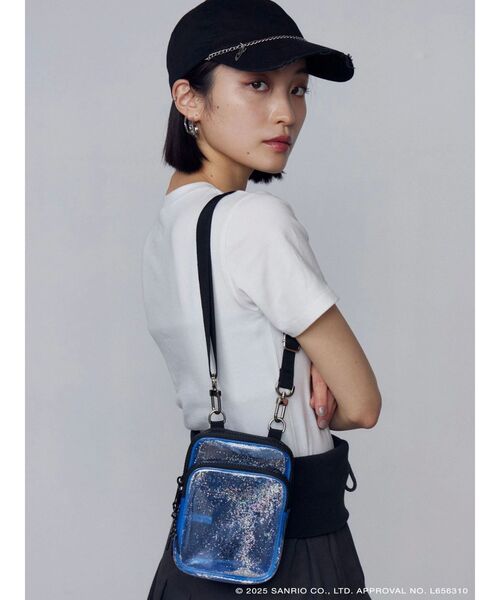 Glitter ブラック ショルダーバッグ レディース キラキラ トップ ハンドル フラップ スクエア