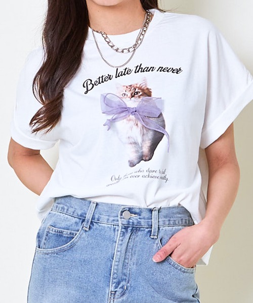 GORGE(ゴージ)の「《立体リボン×フレンチ袖》映えディテールTシャツ(Tシャツ/カットソー・レディース・オフホワイト/ブルー/ブラック・F)」の2枚目の写真