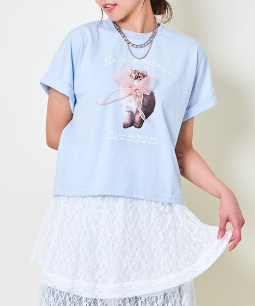 GORGE(ゴージ)の「《立体リボン×フレンチ袖》映えディテールTシャツ(Tシャツ/カットソー・レディース・オフホワイト/ブルー/ブラック・F)」の3枚目の写真