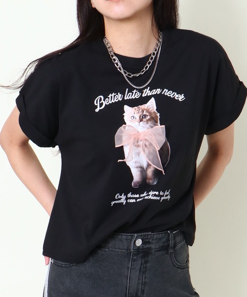 GORGE(ゴージ)の「《立体リボン×フレンチ袖》映えディテールTシャツ(Tシャツ/カットソー・レディース・オフホワイト/ブルー/ブラック・F)」の1枚目の写真