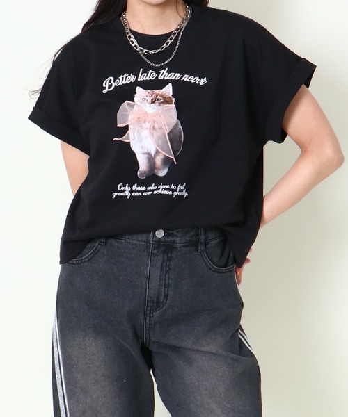 GORGE(ゴージ)の「《立体リボン×フレンチ袖》映えディテールTシャツ(Tシャツ/カットソー・レディース・オフホワイト/ブルー/ブラック・F)」の4枚目の写真