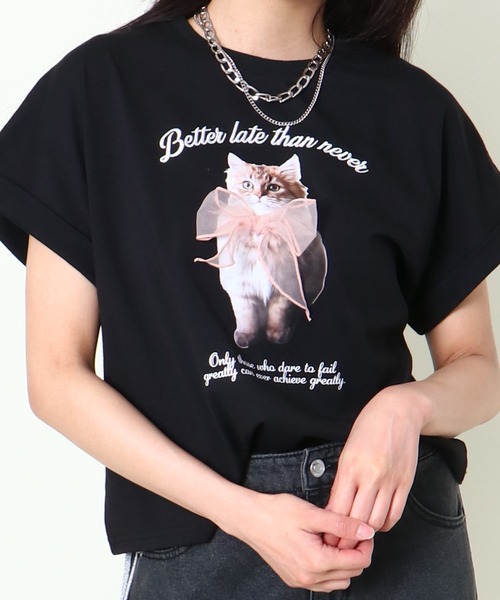 GORGE(ゴージ)の「《立体リボン×フレンチ袖》映えディテールTシャツ(Tシャツ/カットソー・レディース・オフホワイト/ブルー/ブラック・F)」の9枚目の写真