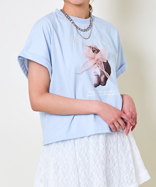 GORGE(ゴージ)の「《立体リボン×フレンチ袖》映えディテールTシャツ(Tシャツ/カットソー・レディース・オフホワイト/ブルー/ブラック・F)」の16枚目の写真