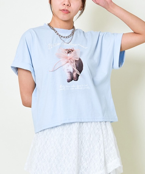 GORGE(ゴージ)の「《立体リボン×フレンチ袖》映えディテールTシャツ(Tシャツ/カットソー・レディース・オフホワイト/ブルー/ブラック・F)」の17枚目の写真