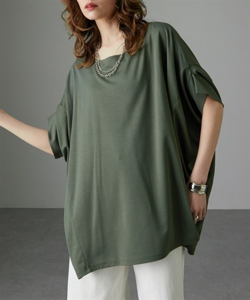 Soiunique（スワユニーク）の「【接触冷感】変形シルエット半袖Ｔシャツ［Soiunique］（Tシャツ/カットソー・レディース・ネイビー/カーキ系/チャコール・S～Ｍ/L～LL）」の2枚目の写真