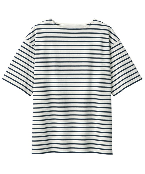 無印良品(ムジルシリョウヒン)の「紳士 洗いざらし太番手ボートネック五分袖Tシャツ(Tシャツ/カットソー・メンズ・カーキ系/ブラック系/ホワイト系/ネイビー系・L/M/S/XL)」の19枚目の写真