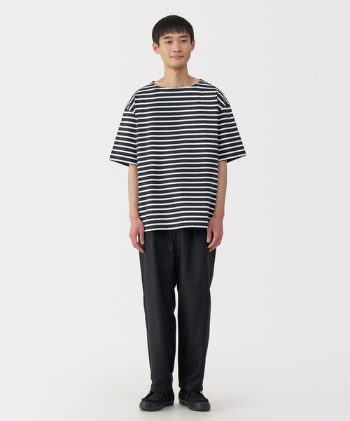 無印良品(ムジルシリョウヒン)の「紳士 洗いざらし太番手ボートネック五分袖Tシャツ(Tシャツ/カットソー・メンズ・カーキ系/ブラック系/ホワイト系/ネイビー系・L/M/S/XL)」の16枚目の写真