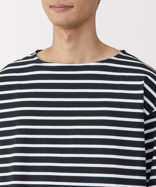 無印良品(ムジルシリョウヒン)の「紳士 洗いざらし太番手ボートネック五分袖Tシャツ(Tシャツ/カットソー・メンズ・カーキ系/ブラック系/ホワイト系/ネイビー系・L/M/S/XL)」の13枚目の写真